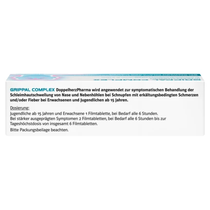 Abbildung der Produktverpackung DoppelherzPharma GRIPPAL COMPLEX DoppelherzPharma 200 mg/ 30 mg Filmtabletten Seitenansicht links